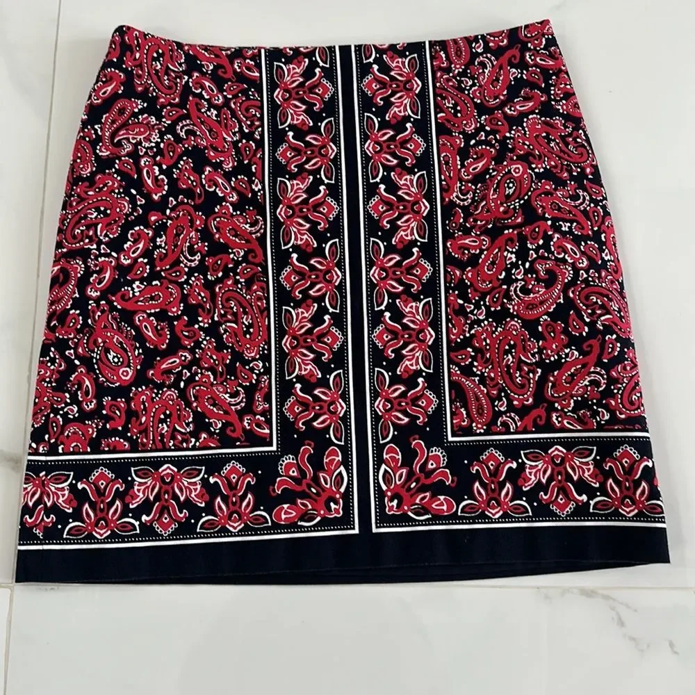 Talbots Skirt Navy/Red/White Paisley Print. Size 10